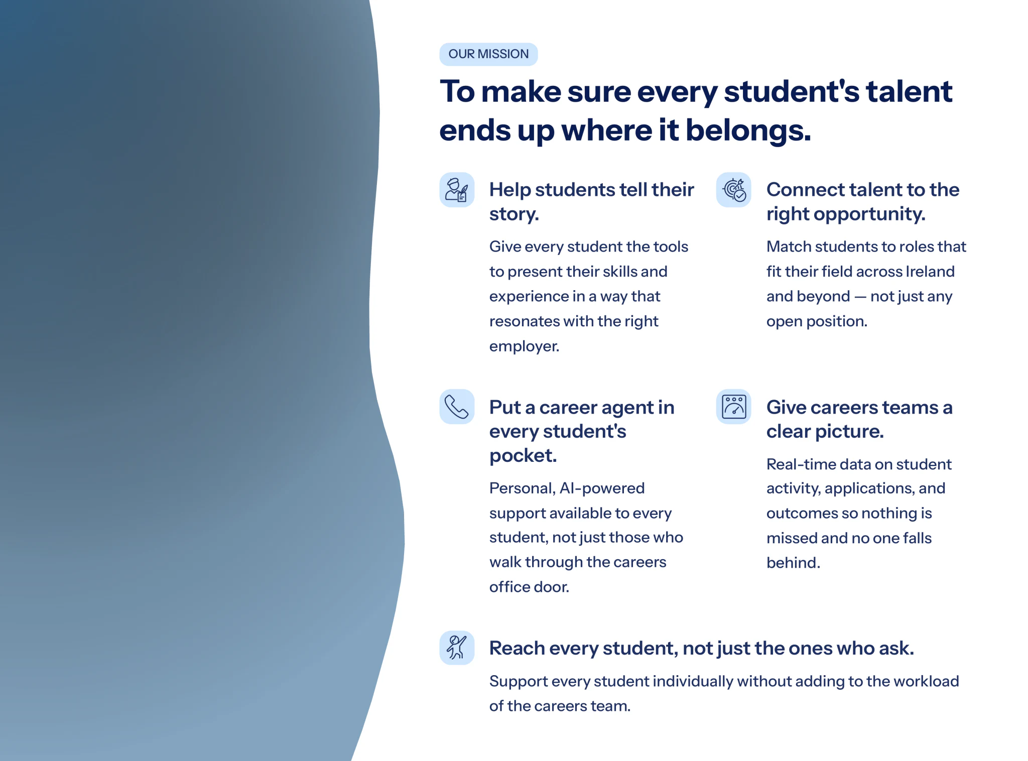 Our mission: to make sure every student's talent ends up where it belongs.