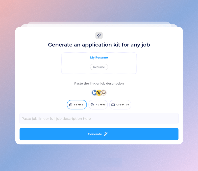 Job application kit interface